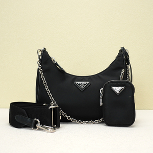 8新]公价12400parda普拉达女包黑色hobo三合一尼龙单肩斜跨包
