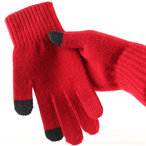 时尚触屏男士弹力羊毛保暖手套女士纯色冬季新款针织毛线分指手套