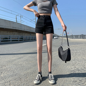 女装牛仔短裤黑色夏季女生女2022夏新款网红弹力a字高腰紧身弹力