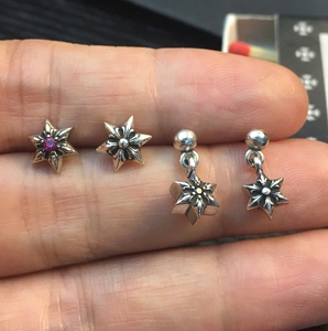 ch克罗心复古手工六芒星耳钉 925纯银耳环简约个性镶钻男女
