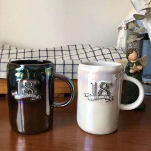 限量绝版星巴克杯子18周年纪念珠光黑白陶瓷马克杯