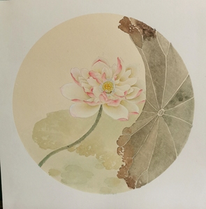 000人付款淘宝手绘没骨 荷花 国画 注金粉,熟宣卡纸 可直接装框 现代