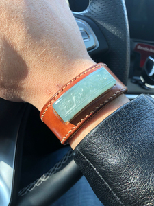 翡翠手牌 苏州纯手工雕刻 饕餮纹 风马牛皮带 银扣 超霸气