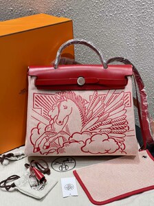 hermes爱马仕herbag31限量款红色飞马手提单肩包斜