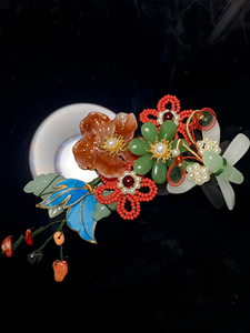 辑珠鹅毛仿点翠多宝簪蝴蝶发钗故宫汉服配饰头饰流苏发冠