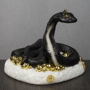 七彩汉白玉灵蛇黑色十二生肖蛇灵蛇像蛇仙像莽仙蟒家真身平安摆件