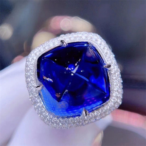 20克拉 收藏级天然坦桑石戒指 晶体完美无暇 18k金配钻石