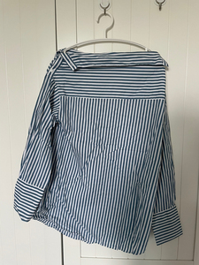 zara女士长袖蓝色条纹衬衫 领口可收放露肩一字领