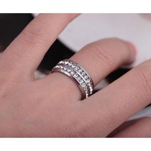 厂家欧美不锈钢镶钻戒指 ebay时尚钛钢双排钻戒子圈J089