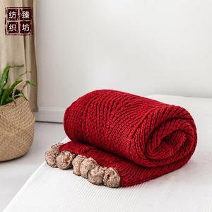 爆款网红毛球毯子 波纹冰岛针织球毯 北欧装饰毯空调毯