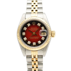渐变红盘[9.5新]劳力士日志型后镶钻自动机械女表69173