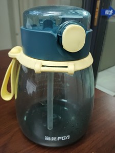 出富光品牌的水壶，颜色为蓝色，款式为吸管杯，杯子材质为塑料，