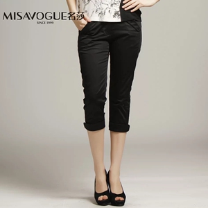 名莎专柜正品女装百搭显瘦修身小脚铅笔裤七分裤黑色l码