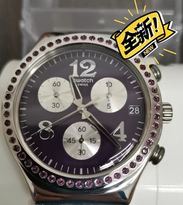 全新斯沃琪 swatch中古熊猫眼手表紫色梦魇款