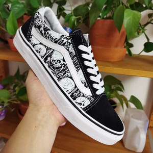 闷包正品vans old skool 黑白骷髅头 34.5码