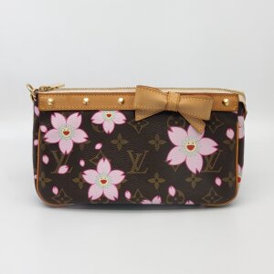 [9.5新]lv路易威登女士老花樱花蝴蝶结麻将包手提包中古包