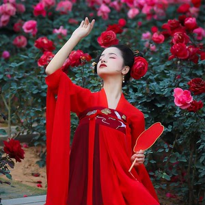 华姿仪赏红颜正版汉服出租 传统红色齐胸简约儒裙 8米裙摆婚礼