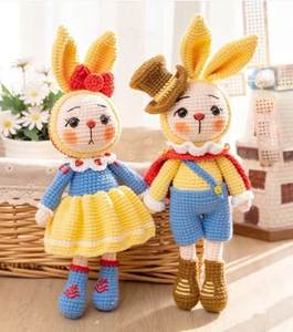 白雪公主兔和王子兔钩针钩织文字图解