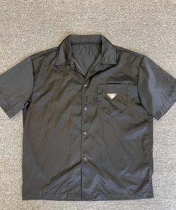 全新现货prada/普拉达短袖尼龙男士防水翻领时尚衬衫 黑色