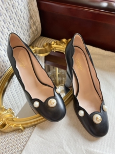 gucci古驰古琦珍珠logo高跟鞋女士高跟鞋专柜正品