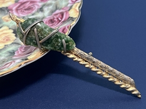 bsk品牌金色嵌绿松石"摩西手杖"胸针vintage中古饰品