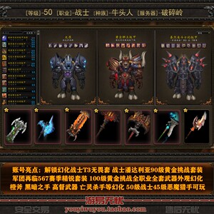 魔兽世界账号战士t3无畏黄金挑战精锐套装50级战士