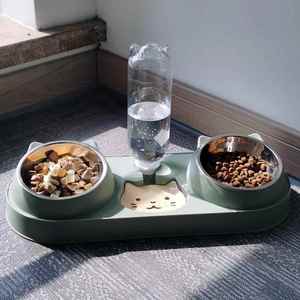 猫碗自动饮水喂食器双碗猫粮盆猫盘饭碗狗盆喝水一体狗狗吃饭的碗