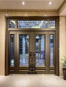 采光客厅大门钢化玻璃门双开门锌合金农村自建房四开门对开子母门