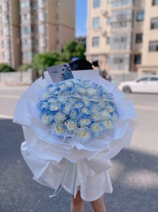 【每天爱你】52朵碎冰蓝玫瑰鲜花花束，禅桂地区免费配送。