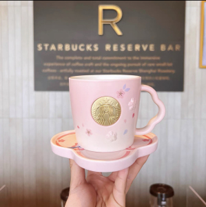 星巴克2022春季樱花系列杯子370ml落樱缤纷陶瓷杯盘组