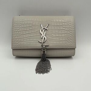 97新ysl圣罗兰kate流苏包小号白色鳄鱼压纹单肩斜挎女包大牌包包