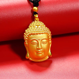 999金佛头吊坠黄金双面佛项链女如来佛祖金挂坠硬金佛头佛像