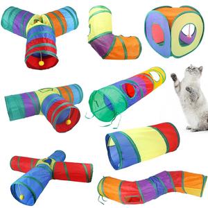 厂家宠物猫隧道 猫咪彩虹三通道 互动猫玩具钻桶可折叠猫玩具