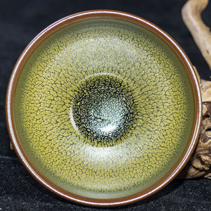 【绿鹧鸪斑敛口盏】张国平 建阳建盏主人杯 口径9.3 v45