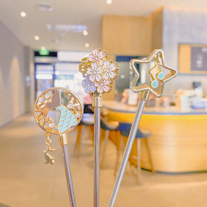 2020星巴克少女樱花搅拌棒创意音乐符号不锈钢金属咖啡长柄引