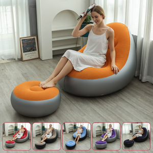 加厚懒人沙发可折叠躺椅户外充气懒人沙发带脚蹬组合沙发植绒沙发