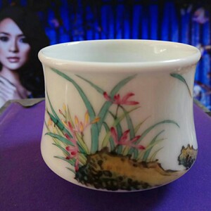 景德镇知名陶艺家王丽娟手绘幽兰生香品茗杯主人杯问玉工坊柴烧主