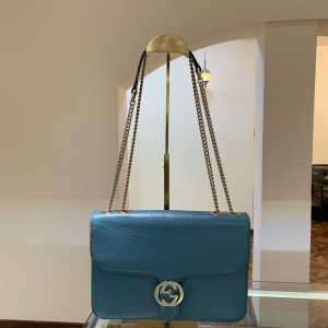 gucci 风琴包孔雀蓝荔枝纹大号 邮差风琴包可以单肩可以斜