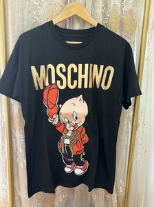 moschino莫斯诺奇黑色刺绣小猪短袖T恤上衣