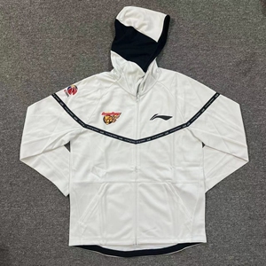 老款李宁赞助cba联赛球员版广东队出场服运动外套卫衣 白色款