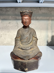 清代紫砂手工雕刻佛像广济三平祖师公摆件.高17.5厘米,完整