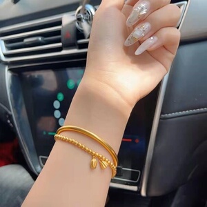 周大福同款传承手镯素圈古法传承手镯女越南沙金仿黄金叠戴莲蓬两