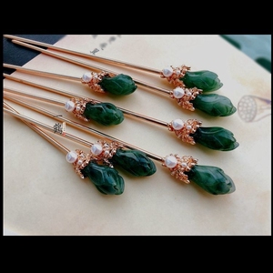 新款玉兰花苞发簪东陵玉色树脂花簪子 汉服古风饰神棍简约百搭