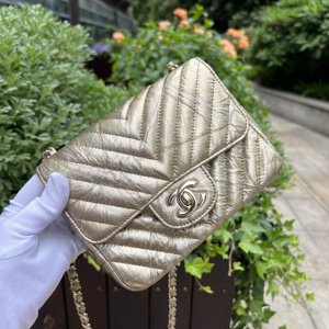 5新]chanel香奈儿 香槟色v纹cf单肩斜挎包mini小包