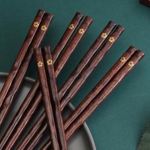 日式红木防滑筷子单双装家用餐具创意尖头快子环保木筷