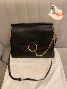 chole蔻依faye大号单肩包 黑色全皮金链