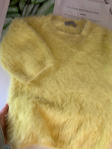 超级软糯  中袖奶黄色毛衣