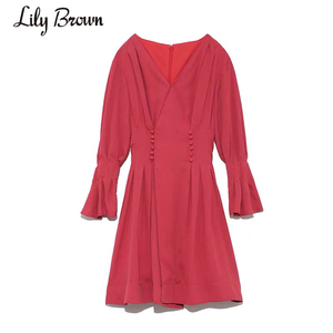 Lily Brown2019春夏新品 V领收腰喇叭中袖连衣裙
