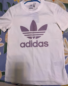 阿迪达斯，Adidas，三叶草，经典白T恤，香芋紫logo，