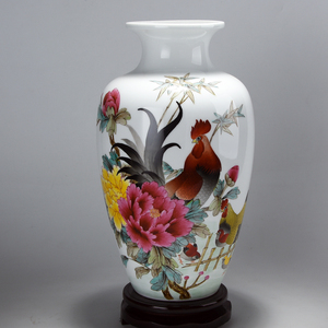 手绘粉彩全家福花瓶江西省高级工艺美术师景德镇陶瓷摆件